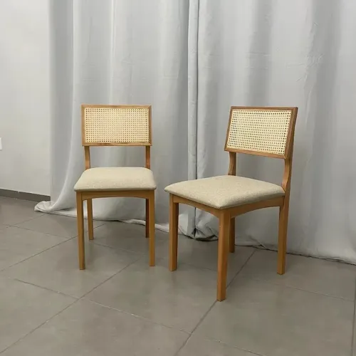 Cadeira de Jantar Madeira Linho Palha 