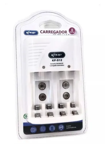 Carregador de Pilhas Knup KP-512 - 4 Pilhas AA/AAA/9V