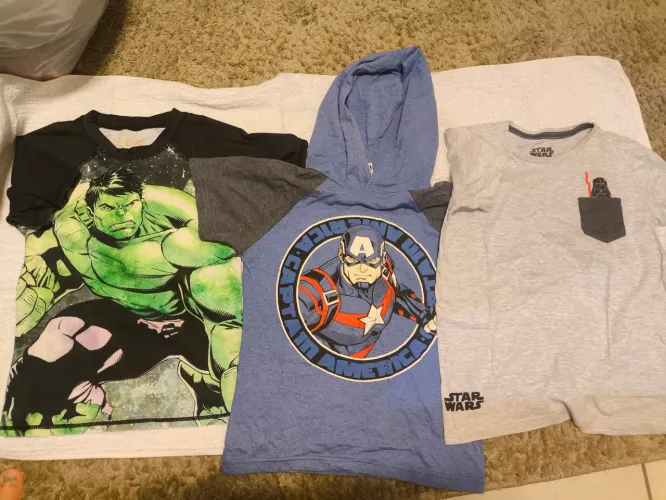 Lote de camisetas infantis: Hulk, Capitão América e Star Wars