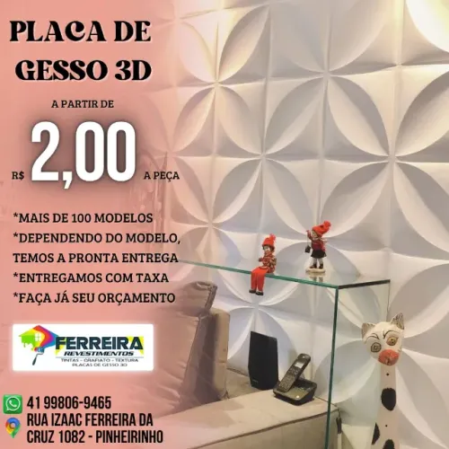 Placa de gesso 3D a partir de R$2,00 a peça 