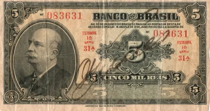 Cédula 5000 Reis Estampa 1a Série 31a