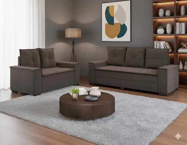 Promoção Sofá 2 e 3 lugares Barcelona Marrom (PAGAMENTO NA ENTREGA)