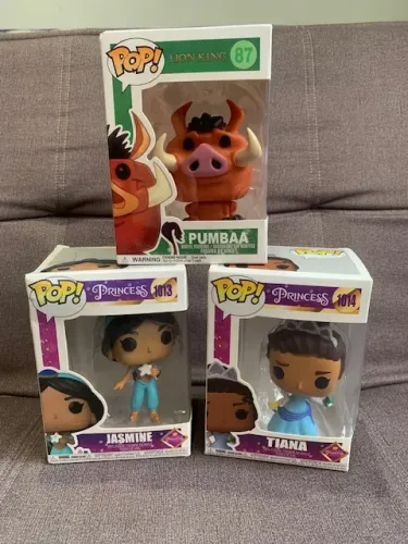 Bonecos Pop Princess Tiana 1014 , Princess Jasmine 1013 e Pop Pumbaa 87 (Lion King)