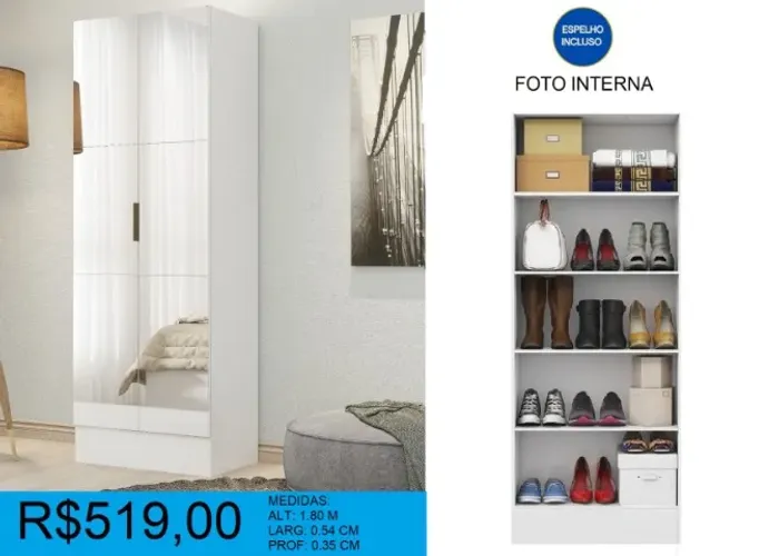 Multiuso/sapateira com espelho incluso - frete grátis e parcelamos até 12X sem juros