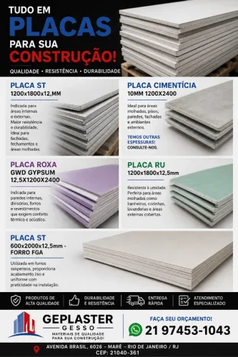 Placas Drywall e Cimentícia com Melhor Preço no RJ ? 
