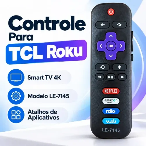 Controle Remoto Compatível TV TCL Roku Smart 4K LE-7145 RC280 Netflix Novo