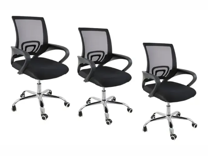 Kit 3 Cadeiras De Escritório Ergonómica Giratória Preta