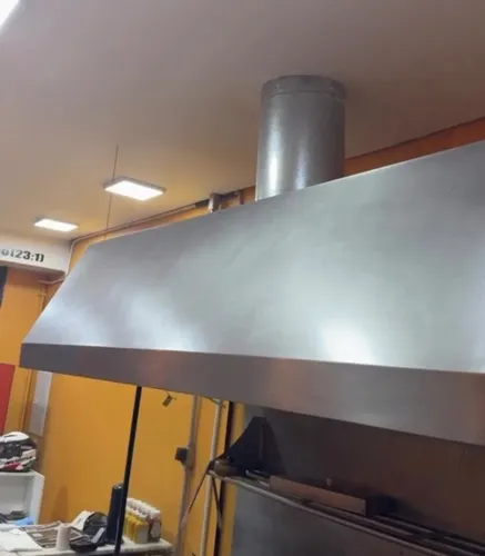 Coifa inox 304 com filtro chapa grossa de ilha ou parede com motor axial tubulação e chapé