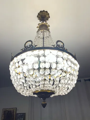 Lustre Clássico Estilo Império em Cristal e Bronze