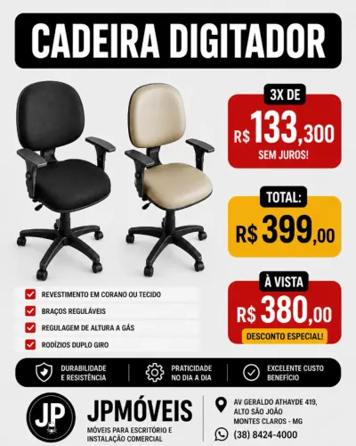 CADEIRA GIRATORIA MODELO DIGITADOR