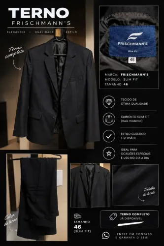 Terno Masculino Frischmann?s Slim Fit Preto - Social Completo