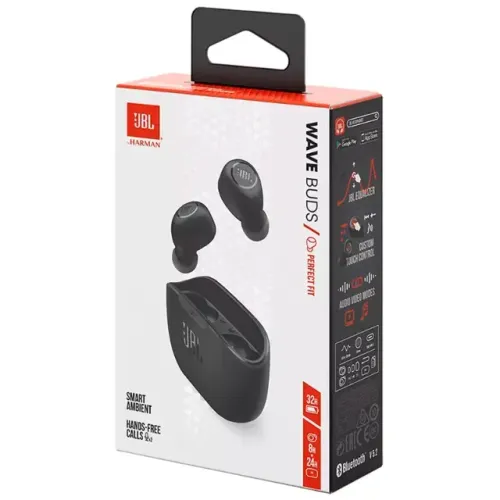 JBL Wave Buds Preto - Original - Bluetooth - Resistente à Água