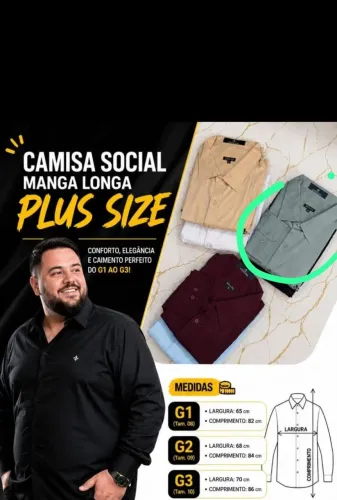 camisa social manga longa plus sizes do g1 ao g3