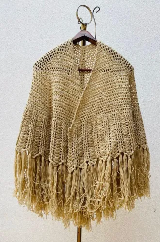 Poncho boho chic de crochê antigo anos 70