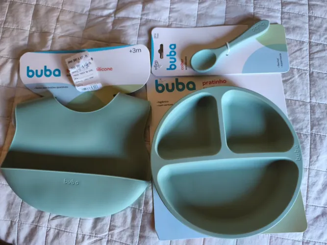 Kit Buba - Prato, colher e Babador de Silicone 