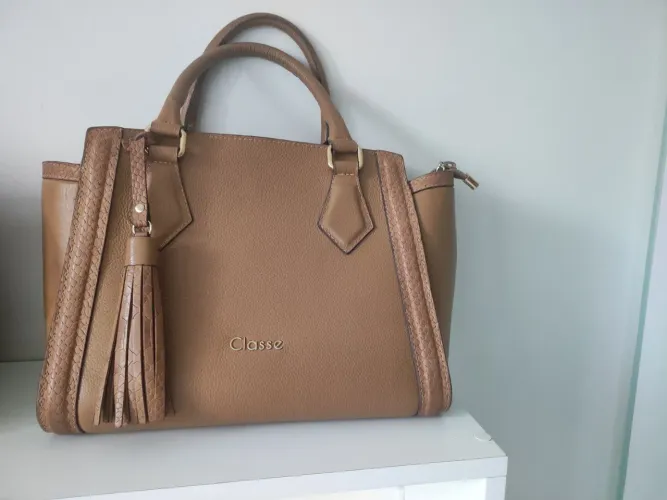 Bolsa De Couro Classe Couro Bege