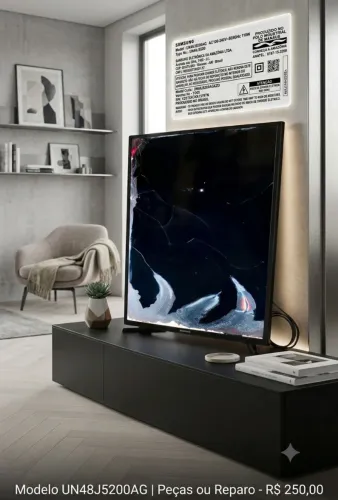 TV Samsung 48" UN48J5200 - Tela Quebrada - Para Conserto ou Retirada de Peças