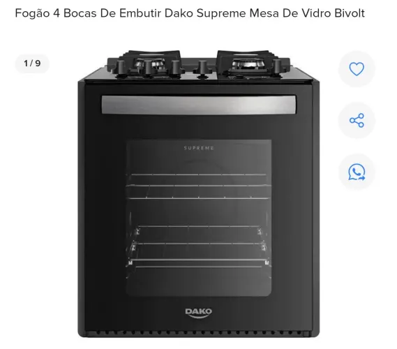 FOGÃO DE EMBUTIR DAKO SUPREME BILVOLT. ( NOVO E NA CAIXA LACRADA)