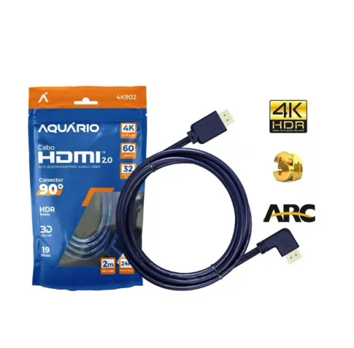 Cabo Hdmi 2M 2.0 4K Plug 90 Graus Aquário