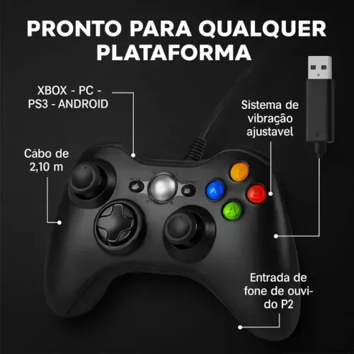 Controle Para Xbox 360 Com Fio USB/PC Preto ENTREGA EM ATÉ 48 HORAS