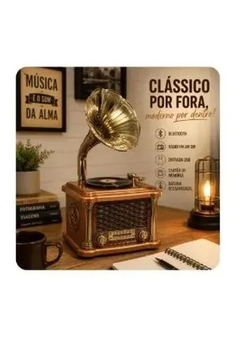 Vitrola Retrô Toca Discos Vinil Rádio Fm Estilo Gramofone