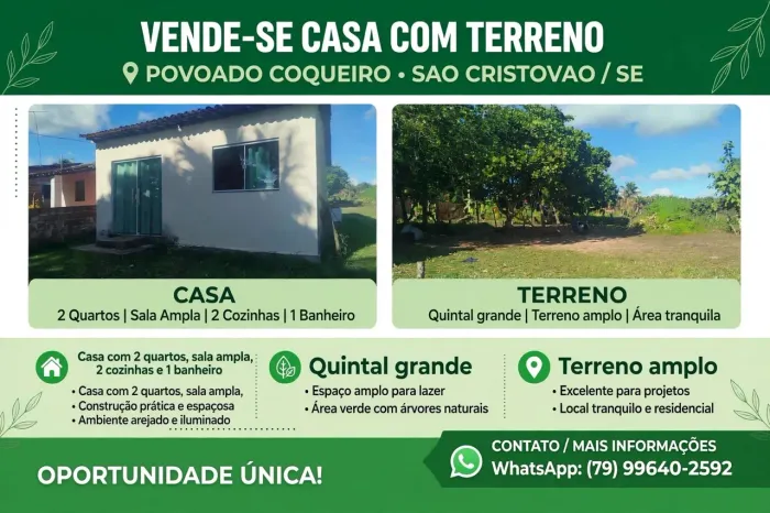 ***Casa com terreno Povoado coqueiro,São Cristóvão... **
