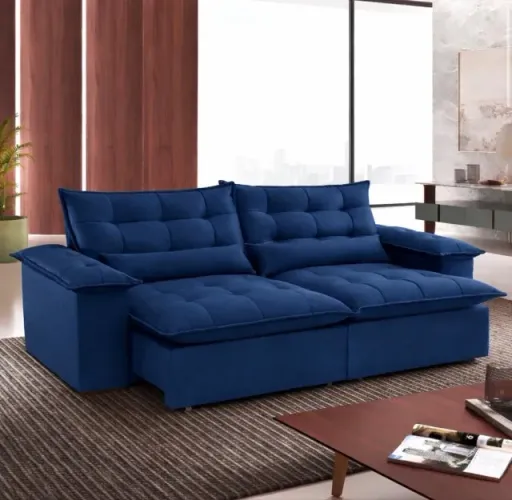 Sofá Retrátil Azul Estar Premium 2,50 m