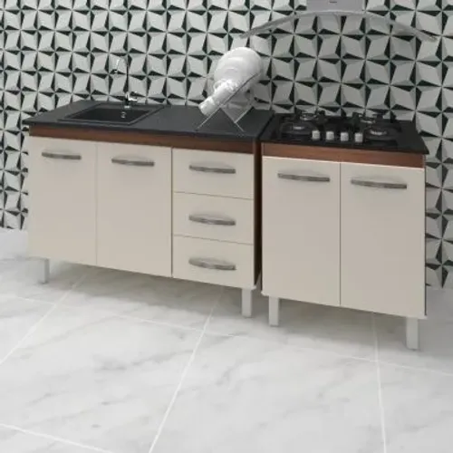 Kit Balcão para Cooktop 4 e 5 Bocas + Balcão para Pia 120 cm 