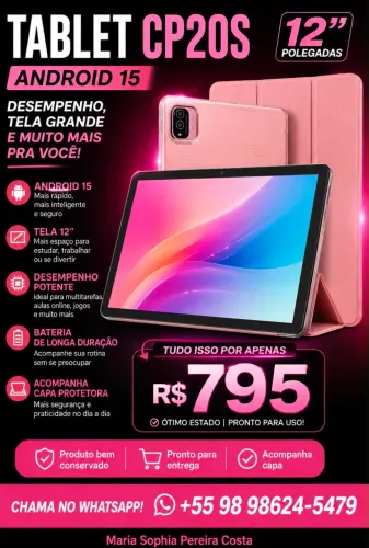 Tablet CP20S-Android15 12? polegadas+capa protetora por apenas 795,00
