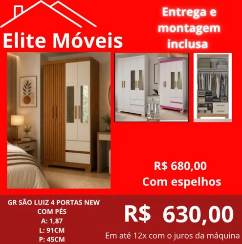 630,00 Com a montagem e a entrega guarda roupa novo na caixa com garantia de fabrica.