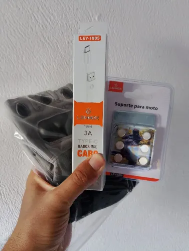 Kit motociclista luvas tática+suporte +cabo usb