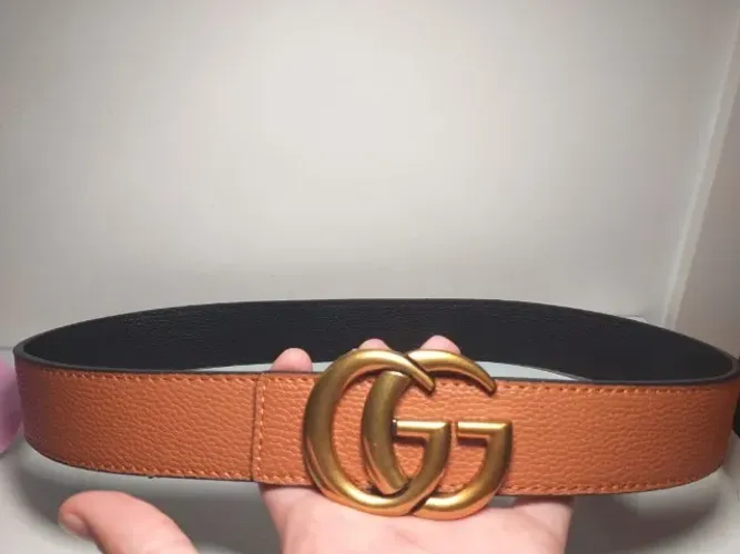 GUCCI CINTO FEMININO DUPLAFACE CARAMELO VS PRETO GG MARMONT PREMIUM 