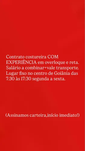 Vaga para costureira
