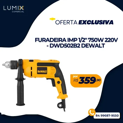 FURADEIRA DE IMPACTO 1/2" 750W 220V DWD502B2 DEWALT