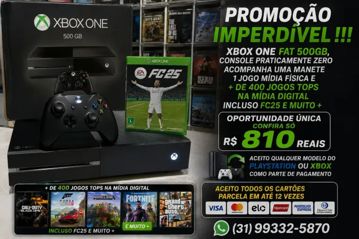 Xbox one Fat 500gb com jogos inclusos R$ 810