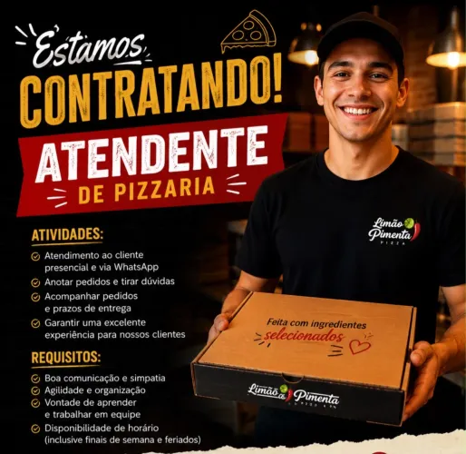 Vaga Atendente de pizzaria.