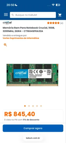 Memória notebook 16GB 3.200MHz DDR4