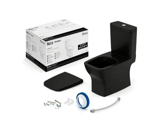 Combo Bacia com Caixa + assento + kit instalação Boss Incepa Matte Black "privada"