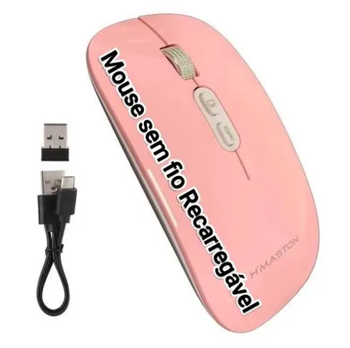Mouse sem fio Recarregável Rosa fino Novo Promoção