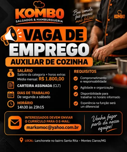 ? VAGA DE EMPREGO - AUXILIAR DE COZINHA