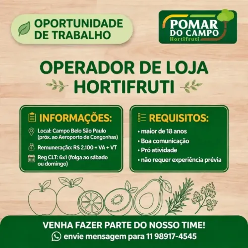 VAGA OPERADOR DE LOJA HORTIFRUTI