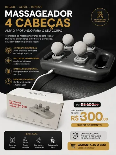 Massageador elétrico 4 cabeças, recarregável, ótimo estado, com caixa.