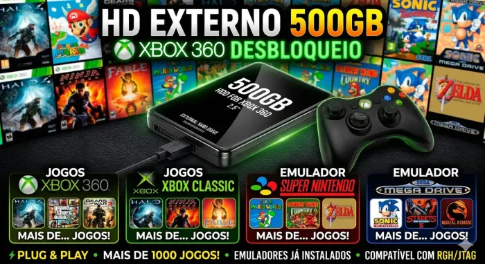HD 500GB XBOX 360 COM MAIS DE 1000 JOGOS...