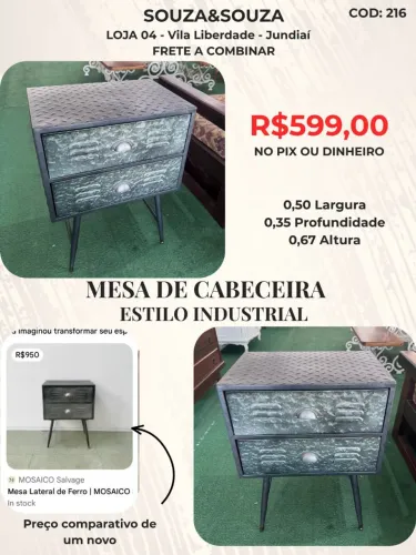 Mesa de Cabeceira Estilo Industrial