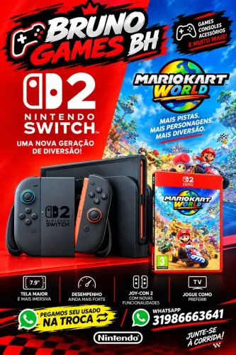 SWITCH 2 NOVO + MÁRIO KART 3 MÊS DE GARANTIA