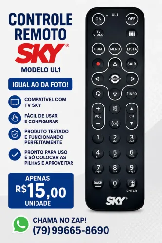 Controle Remoto Original SKY Modelo UL1 para Receptores HDTV Zapper