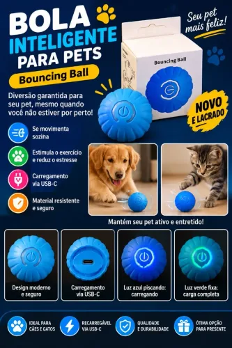Bola Interativa Inteligente para Cães e Gatos Bouncing Ball - Recarregável USB-C