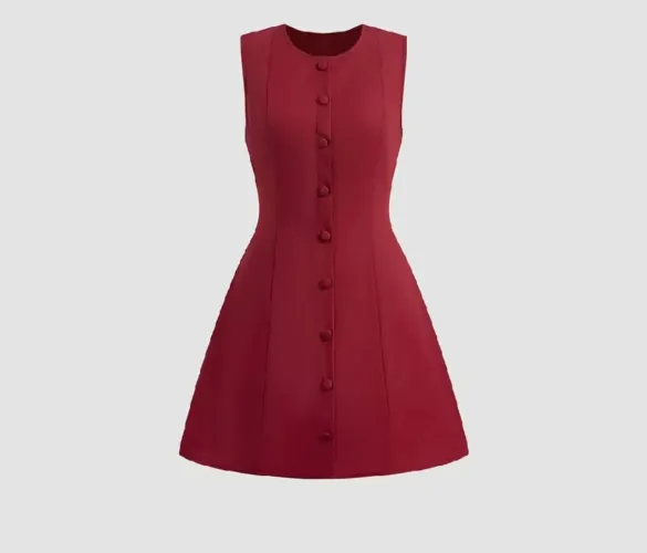Vestido vinho curto com botões - NOVO