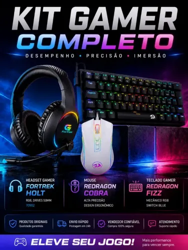 KIT GAMER TECLADO, MOUSE E HEADSET