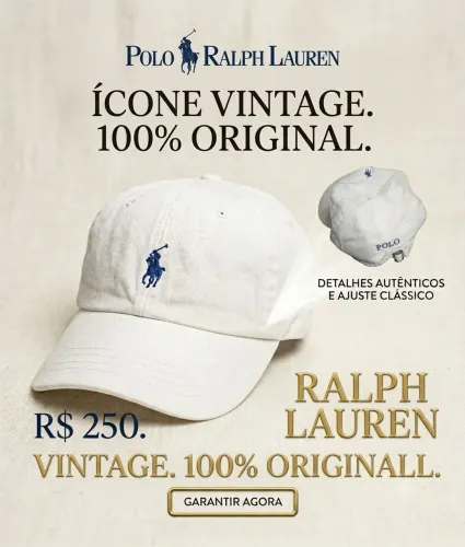 Boné Polo Ralph Lauren Vintage Original Branco | Logo Azul | Estado de Novo | Clássico